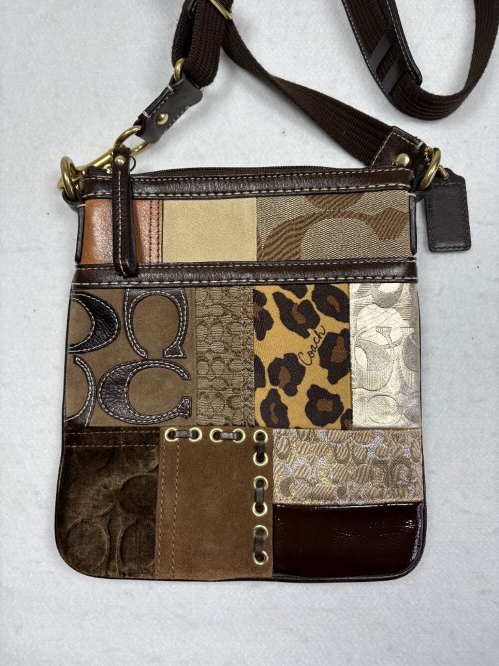 Coach Y2K Patchwork Swingpack Leather Suede Animal Print Boho Chic - Picture 3 of 9